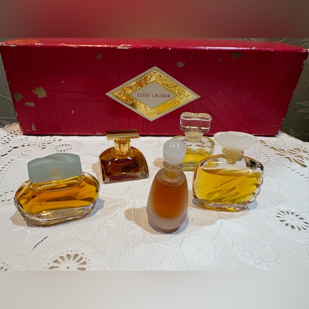 Estée Lauder Old Vintage Set of 5 Mini Decorative Glass Perfume Bottles